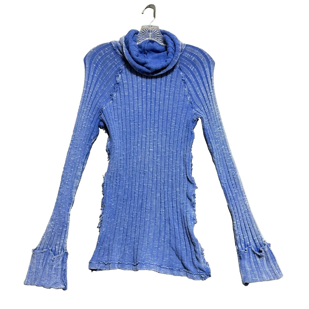 We The Free Turtleneck Sweater Womens S Blue Fairy Grunge Boho Ribbed Knit